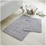 GC GAVENO CAVAILIA Set di 2 tappetini da bagno lavabili extra assorbenti antiscivolo per bagno, set di tappeti igienici super morbidi, colore argento (50 x 80, 50 x 40 cm)