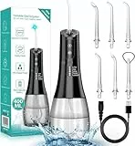Idropulsore Dentale Professionale Idropulsore Oral Irrigatore Dentale - 400ML idropulsore portatile 6 Ugelli e 5 Modalità, IPX7 Impermeabile Idropulsore Dentale Elettrico per La Casa e I Viaggi