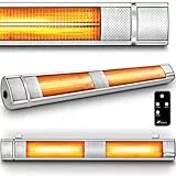 TRESKO Stufa a Infrarossi 3000W con Telecomando | Riscaldatore Elettrico Patio con 3 Livelli di Calore | Riscaldatore Patio Interno & Esterno | Riscaldatore a Parete Riscaldatore al Quarzo (Argento)