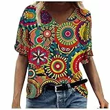 Jdamsixygs Maglietta Da Donna Elegante T-Shirt Donna Manica Corta Scollo V Maglia Vintage Moda Blusa Camicia Top Pizzo Patchwork Offerta Vintage Casual T-Shirt Manica Corta Training