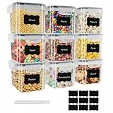 GIKERSY 9 × 0,8 L Scatola portaoggetti da cucina, set di barattoli ermetici alimentari in plastica sigillata con coperchio, per conservare cereali, pasta, farina, cibo per animali da compagnia