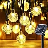 Moxled Catena Luminosa Esterno Solare, 11M 60 LED Luci Solari Esterno Impermeabile, 8 Modalità Cristallo Globo Lucine Decorative ad Energia Solare per Giardino, Patio, Festa (Bianco Caldo)
