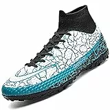 VTASQ Ragazzi Scarpe da Calcio Alto Top Scarpe da Calcio Atletica Competizione Running Scarpe Sportive Traspirante Adolescente Turf Formatori Antiscivolo Outdoor Sneakers, Bianco blu, 43 1/3 EU