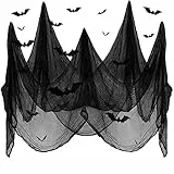 SHIYOUO Halloween Decorazioni, 12 Pezzi Pipistrello Falso 3D Neri, 1 Pezzi Ragnatele Neri, Ragnatela Nera Filato di Cotone Festa di Halloween Decorazioni Horror Casa Infestata per Interni ed Esterni