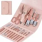 Tagliaunghie Set Professionale, 16 in 1 Acciaio Inox Set Tagliaunghie Unghie, Grooming Kit Strumenti per Manicure e Pedicure con Bella Custodia in Pelle (Rosa)