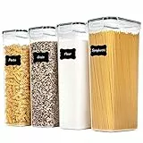 Vtopmart 2.8L Contenitori Alimentari per Cereali,Pasta, Senza BPA Contenitori Plastica con Coperchio,Set di 4 + 24 Etichette (Nero)
