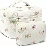 DBPBToU Beauty Case Donna in Cotone Borsa da Toilette Pochette Donna Trucchi con Motivo per Ragazze e Bambini, Grande Borsa da Toilette 2 Pezzi Trousse Trucchi Organizer per Cosmetici (Coniglietto)