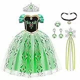 URAQT Bambina Abito da Principessa Anna, Costume Vestito Ragazza Bambina Principessa, Abito da Principessa Anna Costume, con Corona Bacchetta Anello Orecchino, 110CM