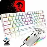 Tastiera e Mouse RGB Gaming Cablate, 68 Tasti Switch Blu 60% Mini Tastiera Meccanica Chroma, Topo Ottico Leggero Favo da 6400 DPI, Cavo da USB a Tipo C, Compatibile con Windows Mac PS4 XBox, Bianca