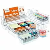 Lifewit Organizer Cassetti 25 Pezzi Organizer Bagno Divisori per Cassetti Contenitori Impilabili Trucchi Vassoi Stoccaggio Scatole per Scrivania, Camera da Letto, Bagno, Cucina, Ufficio Chiaro