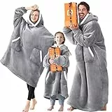 EHEYCIGA Felpa Coperta con Cappuccio Gigante, Coperta Indossabile Calda e Morbida, Blanket Hoodie Adatta per Donne, Uomini, Adulti, Adolescenti, 89x95cm, Grigio