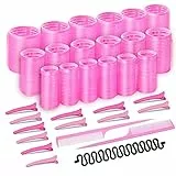 33 Pezzi Bigodini Grandi per Capelli Lunghi Bigodino Rosa per Hair Rollers Lunghi Corti Onde da 44 mm, 36 mm, 25 mm con 12 Staffe 2 Pettini e Strumento per Intrecciare i Capelli