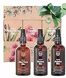 Bionoble Idee regalo Donna 3x100ml - Gel Aloe Vera Puro, Olio di Ricino & Olio di Jojoba Bio - Trattamento Bio e Naturale in una splendida confezione - Set Regalo per compleanno, economico e originale