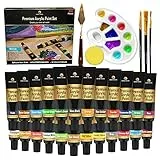 Desire Deluxe - Set di 30 pezzi di pittura acrilica per artisti, set di 30 pezzi per roccia, legno, ceramica, tela, carta e tessuto, include coltello, spugna, tavolozza e 3 pennelli di alta qualità
