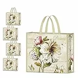NymphFable 4 Pezzi Borse Spesa Riutilizzabili Peonia Fiori Farfalla Sacchetti Spesa Pieghevole Grande Borsa Mare