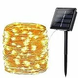 Catena Luminosa Solare, BrizLabs 24m 240 LED Luci Solari Esterno Bianco Caldo Filo Luci Solari Impermeabile 8 Modi Luci Decorative per Giardino, Patio, Natale, Camera, Cortile, Festa, Halloween