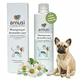 Shampoo Dermatite Cane profumato di amusi 250ml Made in Italy, Shampoo per cani Anti Prurito, Effetto Calmante per Cute Sensibile - Ideale per tutti i tipi di dermatite