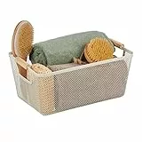 Relaxdays Cestino Portaoggetti in Metallo con Manici in Legno, Rettangolare, Cesto Metallico 16,5 x 37 x 22,5 cm, Bianco