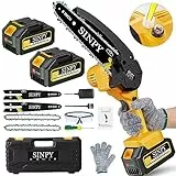 Mini Motosega a Batteria per Potatura con 2 Batterie e Caricatore Rapido, 6 Pollici Sega Con Pompetta Olio e Blocco di Sicurezza per il Taglio del Legno e Giardini