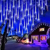 Luci Meteore Natale Pioggia di Luci LED, ANEEWAY 30cm 8 Tubi Luci Natale Balcone Decorazioni Luci Della Pioggia di Meteore 192LED 6.8m Impermeabili Catena Luminosa Esterno per Natale Balcone Nozze,Blu
