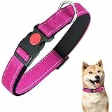 Nobleza Collare Cane, Collare per Cani Nylon Riflettente Morbido e Imbottito, Regolabile Collare Cane Taglia Media con Chiusura di Sicurezza (M, Rosa)