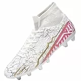 Unitysow Scarpe da Calcio Uomo Professionale Fg/AG Spike Tacchetti Bambino Teenager Sportive All'aperto Scarpe da Allenamento Scarpe da Calcetto,Bianco,35 EU