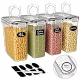 4L Contenitori Ermetici per Alimenti 4 Pezzi, Contenitori Plastica Cucina Organizer con Coperchio, Contenitore Alimentari per Cereali, Porta Muesli, Farina, Cornflakes