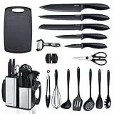 RAXCO Set di coltelli da cucina con blocco, 18 pezzi di utensili da cucina con 5 coltelli e 7 spatole in silicone