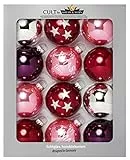 Heitmann Deco Krebs & Sohn Set di 12 Palline di Natale in Vetro - Albero di Natale Deco Appeso - Palle di Natale 8 cm - Rosso Rosa Argento