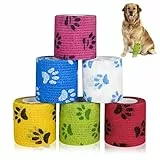 ADAKEL Bendaggio Coesivo,Bendaggio per Animali Domestici 6 Rotoli Bende Elastiche Adesivo Benda Elastica Autoadesiva Non Tessuto Bendaggio per Piedi,Braccia,5cm x 4.5m