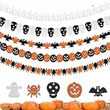 Tuofang 5 PCS Decorazione Halloween Banner, 3M Halloween Ghirlande di Carta, Striscione Halloween, Ragni, Pipistrelli, Zucche, Cranio e Fantasmi Banner, per Decorazioni Festa di Halloween