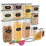 Jim's Store Contenitori Alimentari per Cereali Set 12 Pezzi, Contenitori Ermetici Alimentari Plastica Senza BPA con Coperchio per la Conservazione di Pasta, Cereali, Muesli