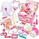BUYGER Kit Valigetta Dottoressa Bambina con ECG Defibrillatore, Stetoscopio, Dottore Bambini Kit Medico Giocattolo, Giochi di Ruolo per Bambino 3 4 5 Anni