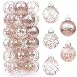 Sea Team 60 mm/2.36' Set di Ornamenti per Palline di Natale in plastica Trasparente infrangibile con Pittura Glitterata, Palline di Cristallo Trasparenti, Trasparenti (30 Pezzi, Oro Rosa)