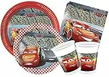 Ciao- Kit Party Tavola Disney Cars 3 per 24 persone (112 pezzi: 24 piatti carta Ø23cm, 24 piatti carta Ø20cm, 24 bicchieri plastica 200ml, 40 tovaglioli carta 33x33cm), Y4324