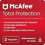 McAfee Total Protection 2023 | 3 dispositivi | Software antivirus per la sicurezza in Internet | VPN Illimitata | Abbonamento di 1 anno | Codice d'attivazione via email