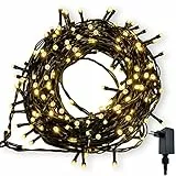 WISD Luci di Natale - Catena Luminosa 200 LED 22.8M Esterno Interno con Cavo Verde, Funzione di Timer e Memoria - Decorazioni Natalizie per Albero di Natale, Giardino e Festa (Bianca Calda)