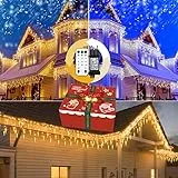 Luci di Natale da Esterno Cascata, OPPKEPT 11m 340 LED tenda luminosa esterno con telecomando 11 modalità, Bicolore freddo e caldo luminarie natalizie da esterno per balcone casa finestra matrimonio