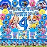 Paw Patro Compleanno 4 Anni, 93 Pezzi Decorazione Palloncini Paw Patro Compleanno, Qtizxrui Piatti Paw Patro Compleanno, Banner, Tovaglioli, Tovaglie ect Decorazioni per Feste Tema(10 Ospiti)