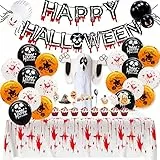 SHIYOUO 40pcs Halloween Decorazioni Set, Halloween Decorazioni Accessori, Happy Halloween Banner, Palloncini a Colori, Tovaglie di Colore del Sangue per Decorazioni per Esterni per Interni Halloween