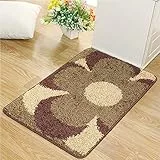 LAOSHIZI Tappetini per Il Bagno Nylon Motivo Floreale Tappetino da Bagno Super Morbido Antiscivolo Soggiorno Entrata Tappeto 60x90cm Marrone