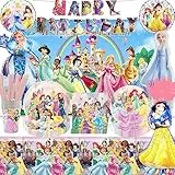 NOVBAON Stoviglie Usa e Getta Feste Principessa, Kit Compleanno Bambina per 10 Persone, Set Festa Principessa Compleanno Palloncino, Piatti, Tazze, Tovaglioli, Tovaglie, Stoviglie, Cannuccia (Carta)