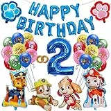 Gohytal Paw Dog Patrol Palloncini Set,Cartoon Foil Balloons per 2 Anni Decorazioni Compleanno,Decorazioni Compleanno Polizia per Cani con Happy Birthday per Feste Set di Compleanno per Bambini