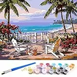Vicloon Dipingere con i Numeri Kit, Kit di Pittura Acrilica per Adulti Bambini Principianti, DIY Set di Pittura con Vernici e Pennelli, Decorazione della Casa 40 * 50 cm, Spiaggia(Senza Cornice)