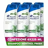 Head & Shoulders Shampoo Antiforfora Menthol Fresh, per Capelli Grassi, Fino Protezione dalla Forfora per Cute e Capelli, Clinicamente Provato, Dermatologicamente Testato, 225ml x6
