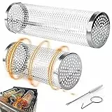 auvstar Cestini per Barbecue in Acciaio Inossidabile 2 Pezzi Cestino Cilindrici Grigliare Verdure Carne Cestello BBQ Portatile Campeggio 2PCS Cesto Grigliate All'Aperto Griglia 360° Rotante Cestini