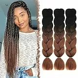 FESHFEN Extension per Treccine Africane, 3 Pezzi Braiding Jumbo Treccia Capelli Kanekalon Sintetici Braids Treccia Extensions Per Box Crochet Twist, 60cm Nero/Marrone