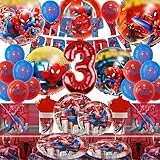 Kit Palloncini Decorazioni Compleanno Spiderma 3 Anni, Qtizxrui 93 PCS Decorazioni Palloncini Spide, Bambini Feste Compleanno Includere Piatti, Tovaglioli, Tovaglie ect Decorazioni, Adatto 10 Ospiti