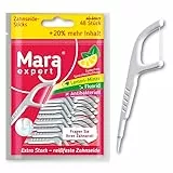 Pulizia dentale con stick di filo interdentale di Mara Expert. Pulizia lingua, filo interdentale cerato e stuzzicadenti.