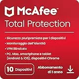 McAfee Total Protection 2023 | 10 dispositivi | Software antivirus per la sicurezza in Internet | VPN Illimitata | Abbonamento di 1 anno | Codice d'attivazione via email